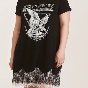 Torrid Blk Awakening Lace Trim T-Shirt Dress NWOT